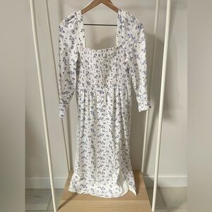 House of Harlow 1960 White and Blue Floral Smocked Dress